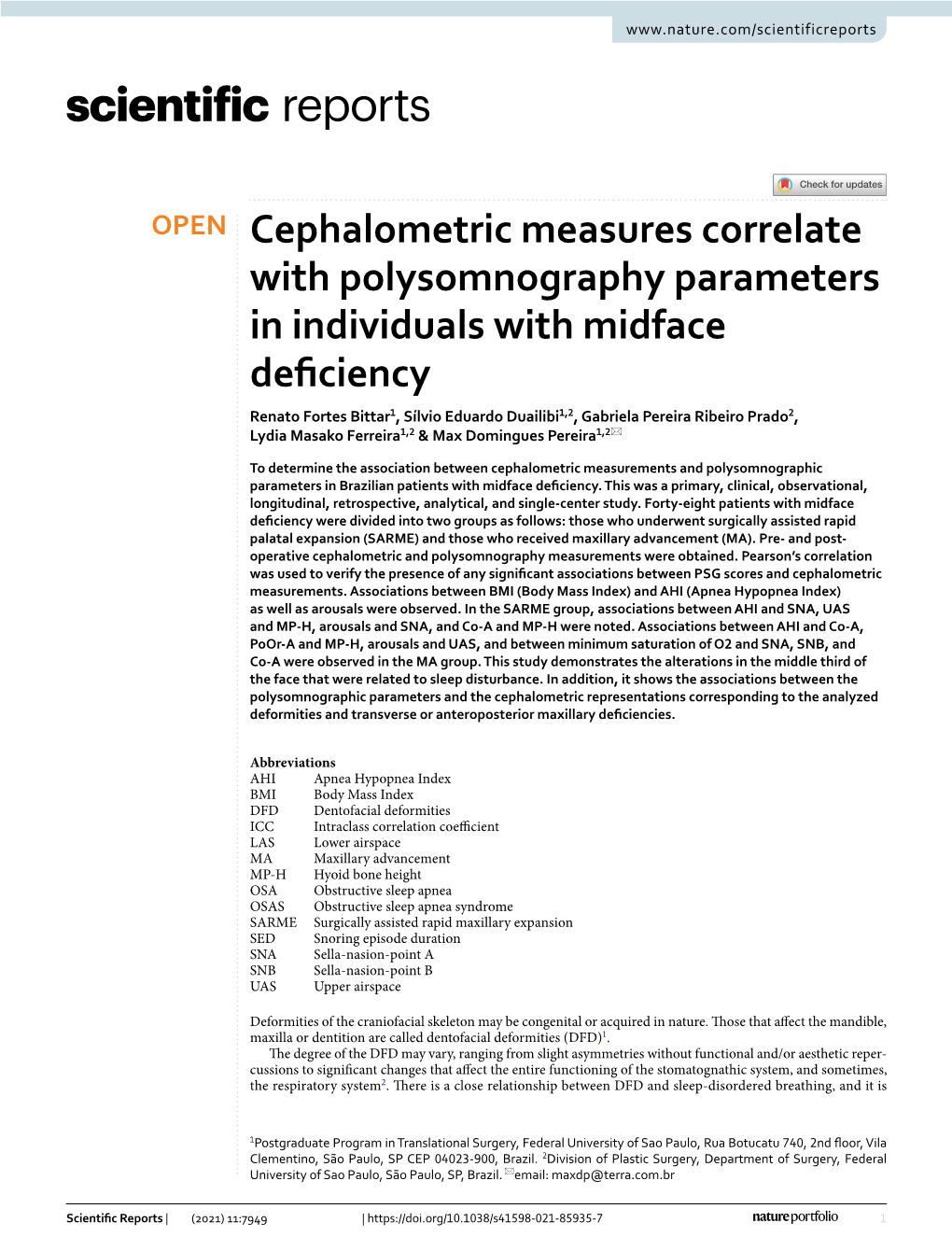 Cephalometric Measures Correlate with Polysomnography Parameters