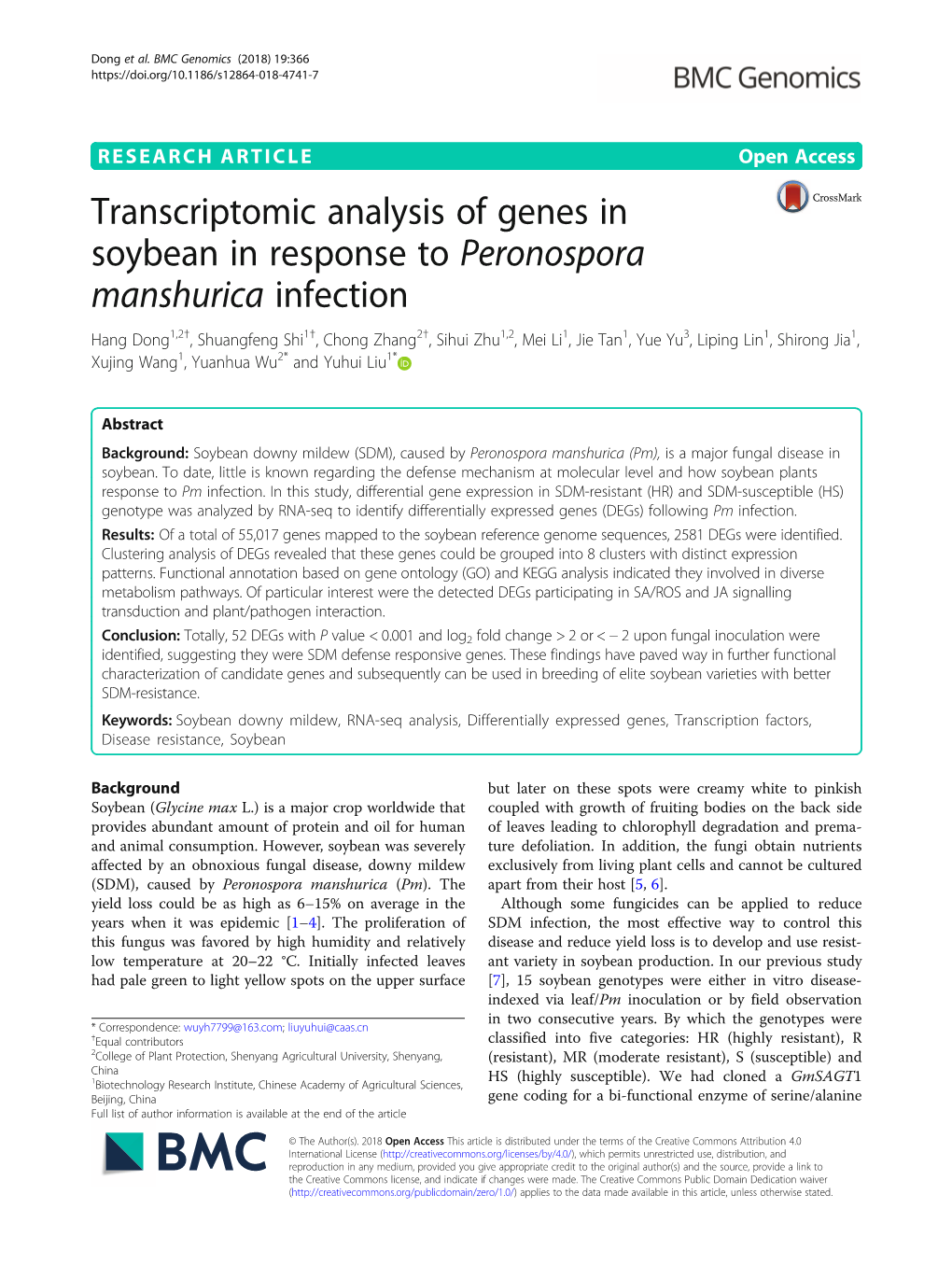 Transcriptomic Analysis of Genes in Soybean in Response To