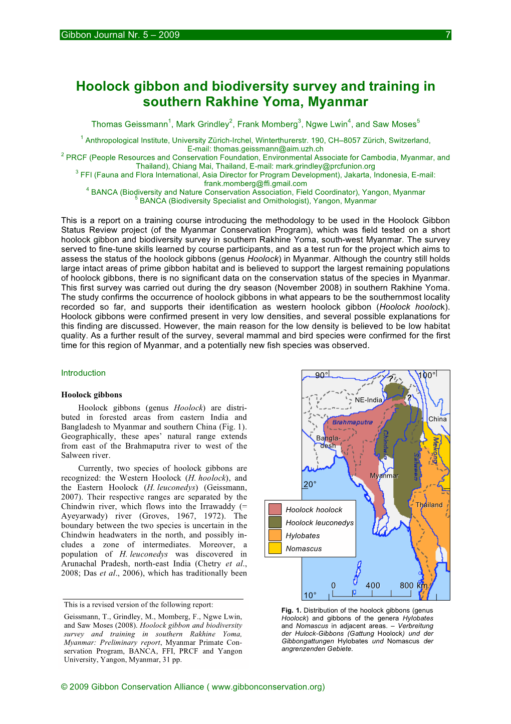 Hoolock Gibbon and Biodiversity Survey and Training in Southern Rakhine Yoma, Myanmar