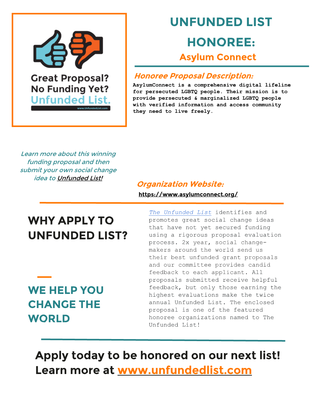 UNFUNDED LIST HONOREE: Asylum Connect