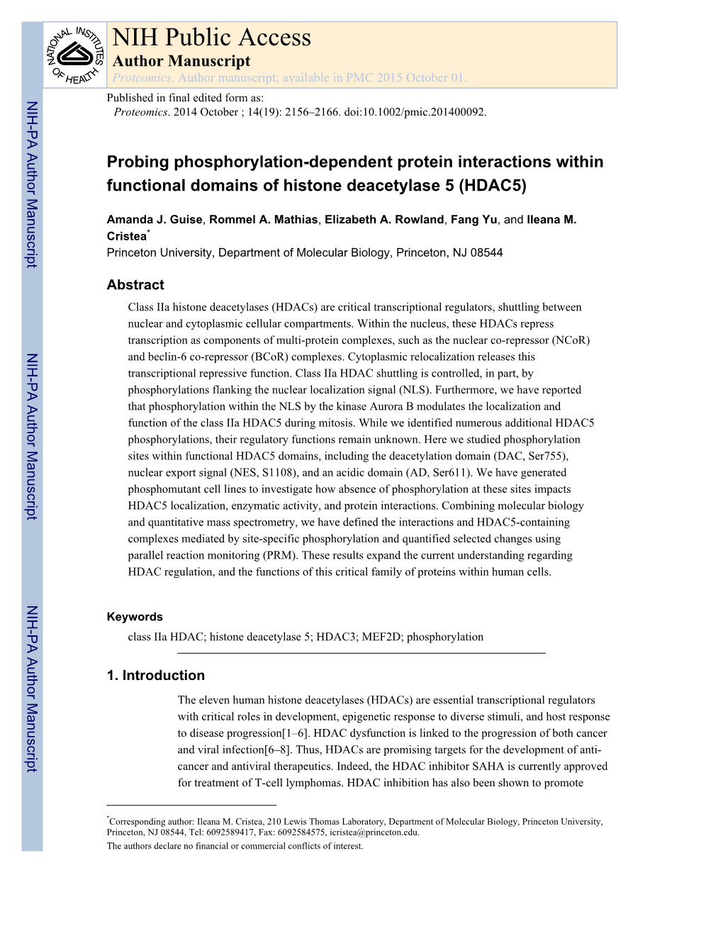 NIH Public Access Author Manuscript Proteomics