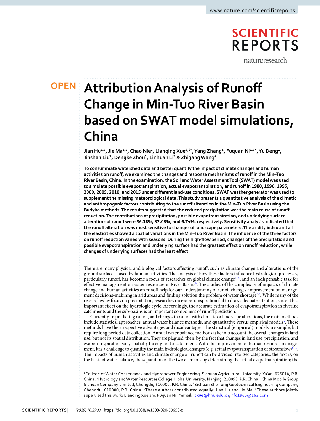 Attribution Analysis of Runoff Change in Min-Tuo River Basin Based On