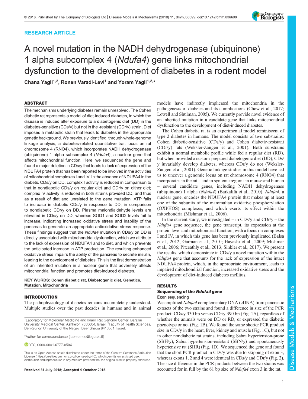 A Novel Mutation in the NADH Dehydrogenase (Ubiquinone) 1 Alpha