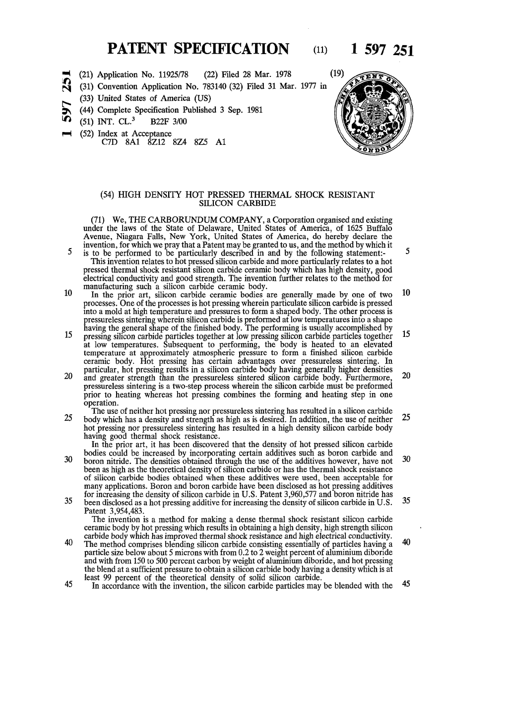 PATENT SPECIFICATION <Id 1 597