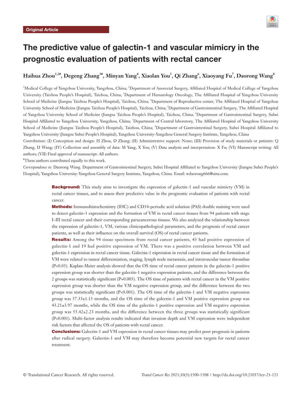 The Predictive Value of Galectin-1 and Vascular Mimicry in the Prognostic Evaluation of Patients with Rectal Cancer