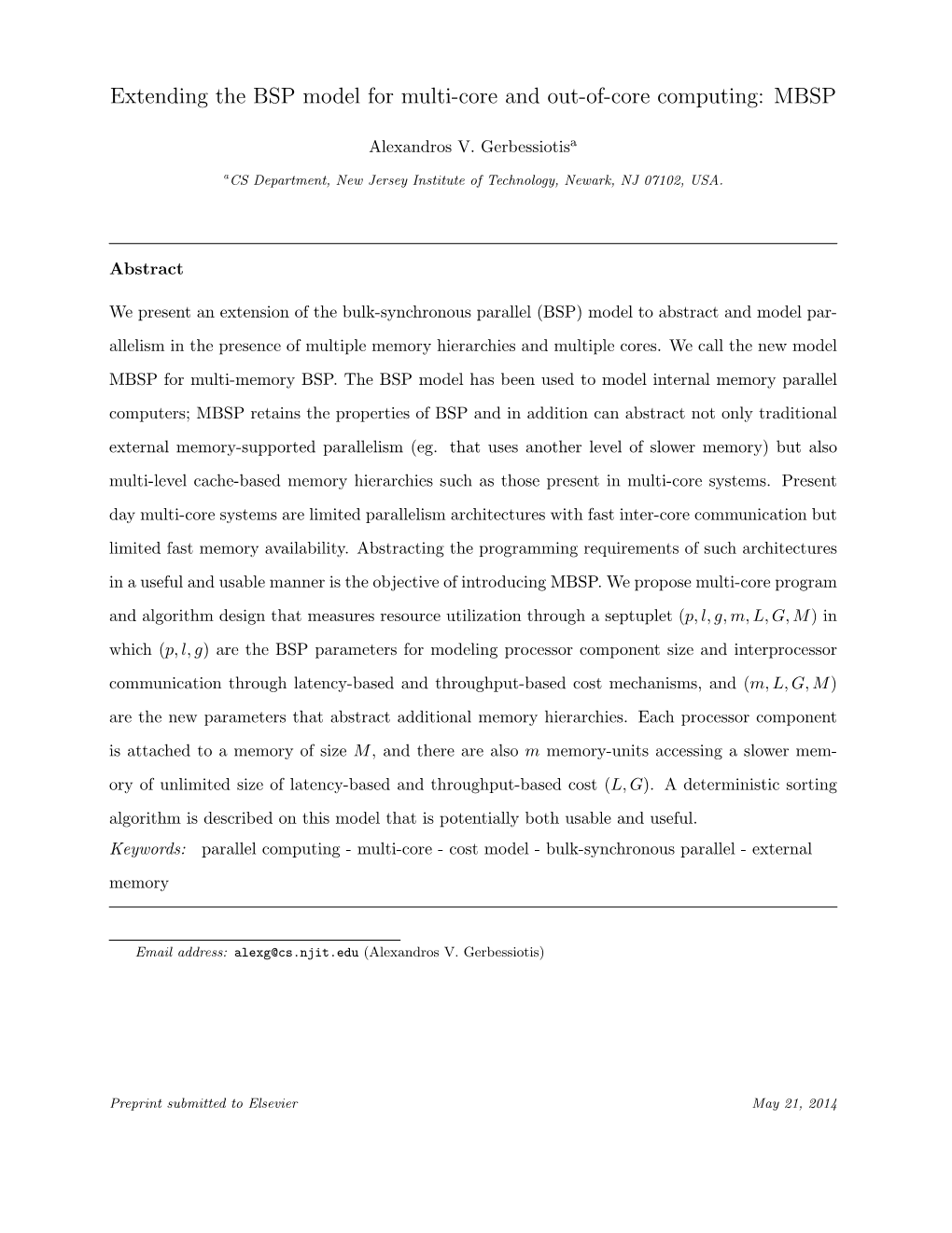 Extending the BSP Model for Multi-Core and Out-Of-Core Computing: MBSP