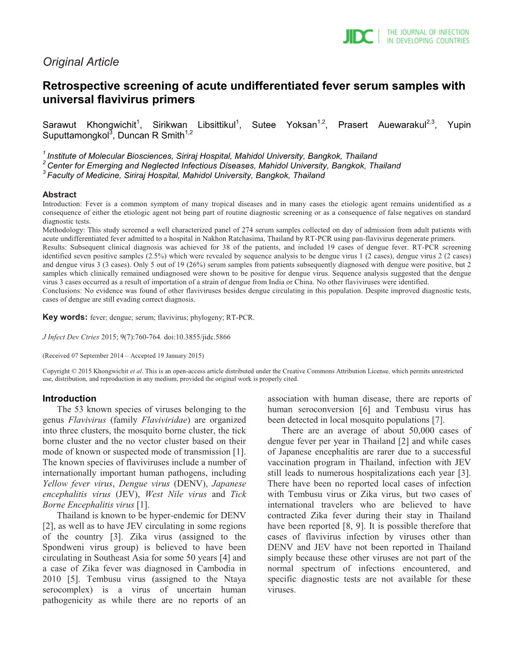 Original Article Retrospective Screening of Acute Undifferentiated