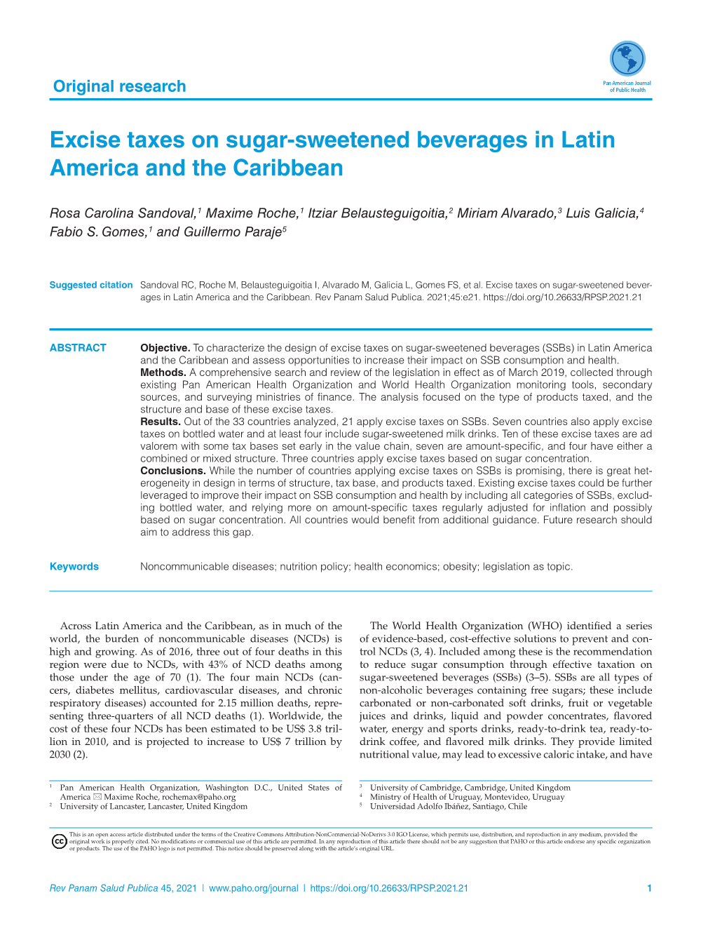 Excise Taxes on Sugar-Sweetened Beverages in Latin America and The