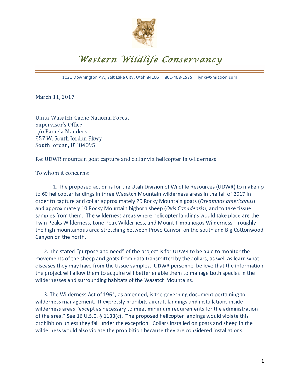 Letter to FS Re DWR Proposal