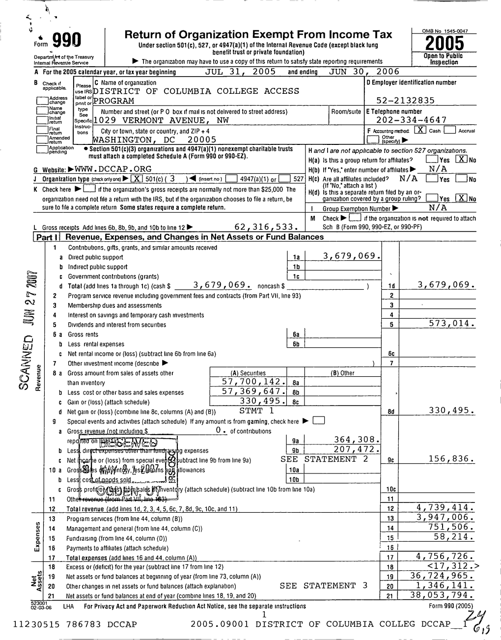 Return of Org Anization Exempt from Income Tax 2005