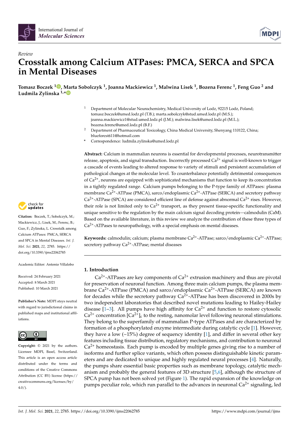 Crosstalk Among Calcium Atpases: PMCA, SERCA and SPCA in Mental Diseases