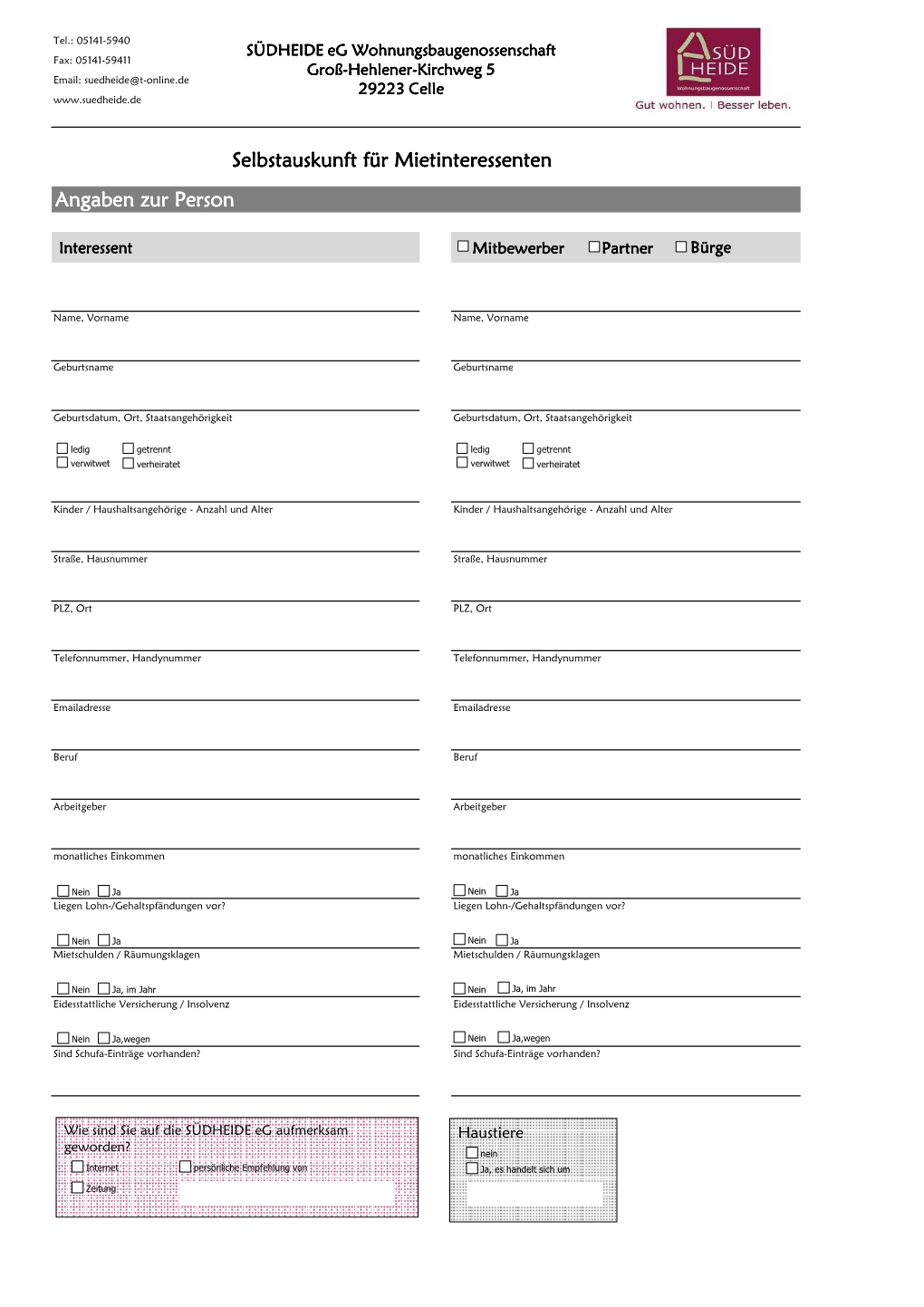 Interessentenbogen SÜDHEIDE Eg