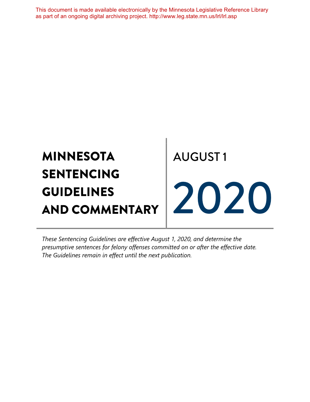 August 2020 Minnesota Sentencing Guidelines And