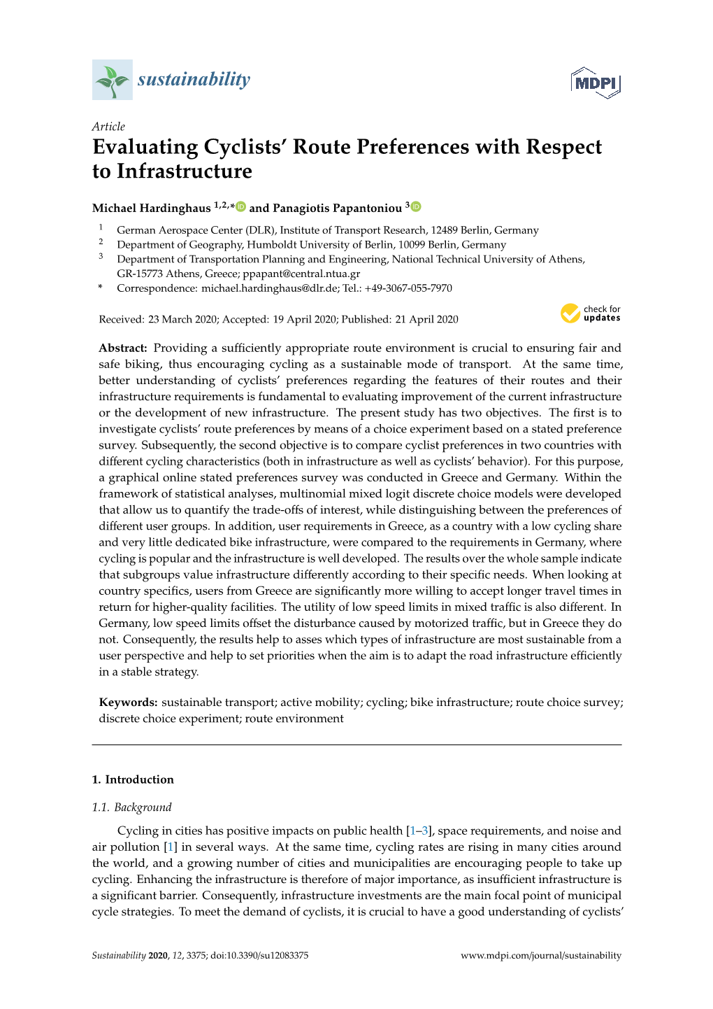 Evaluating Cyclists' Route Preferences with Respect To