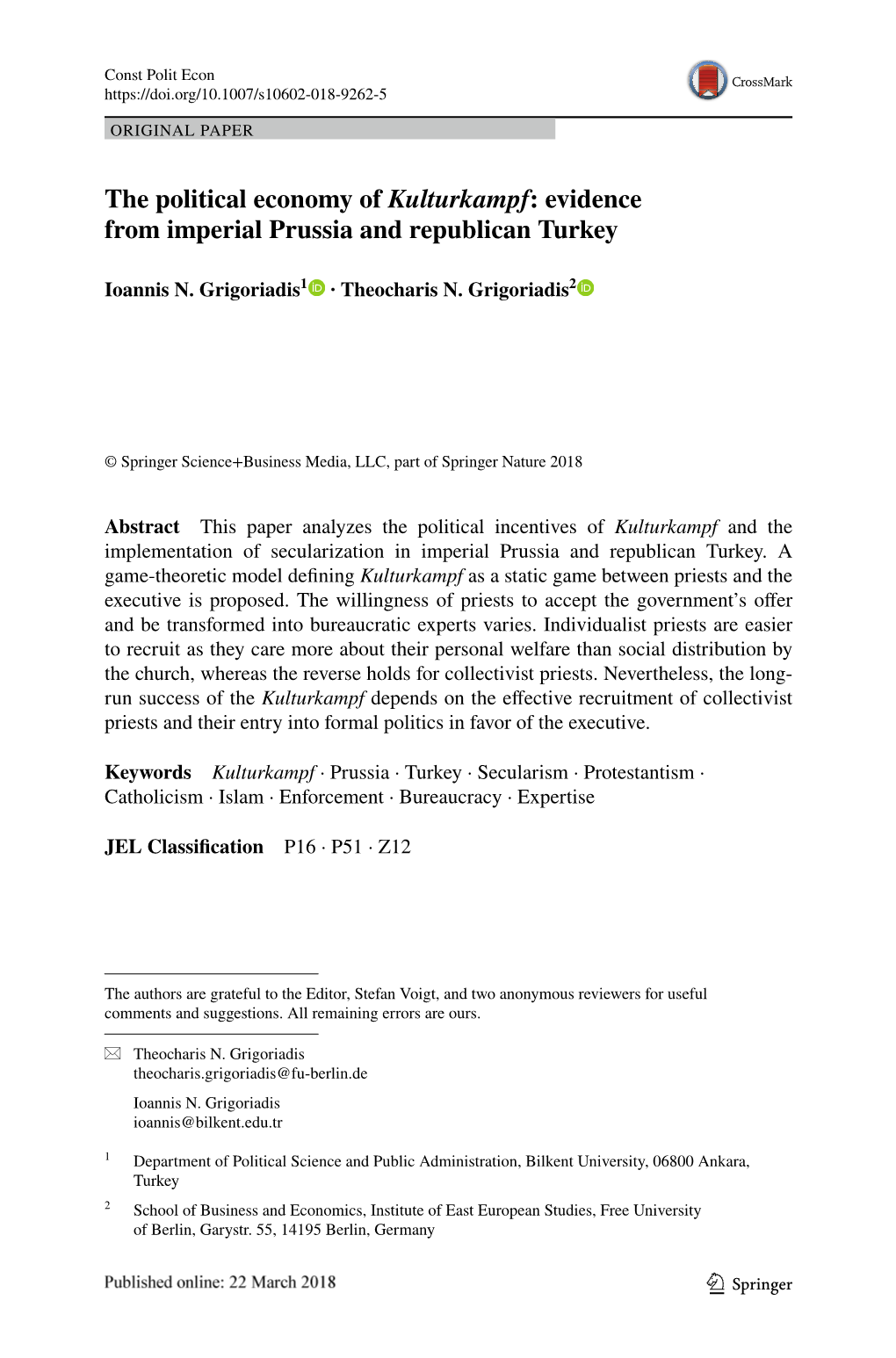 The Political Economy of Kulturkampf: Evidence from Imperial Prussia and Republican Turkey