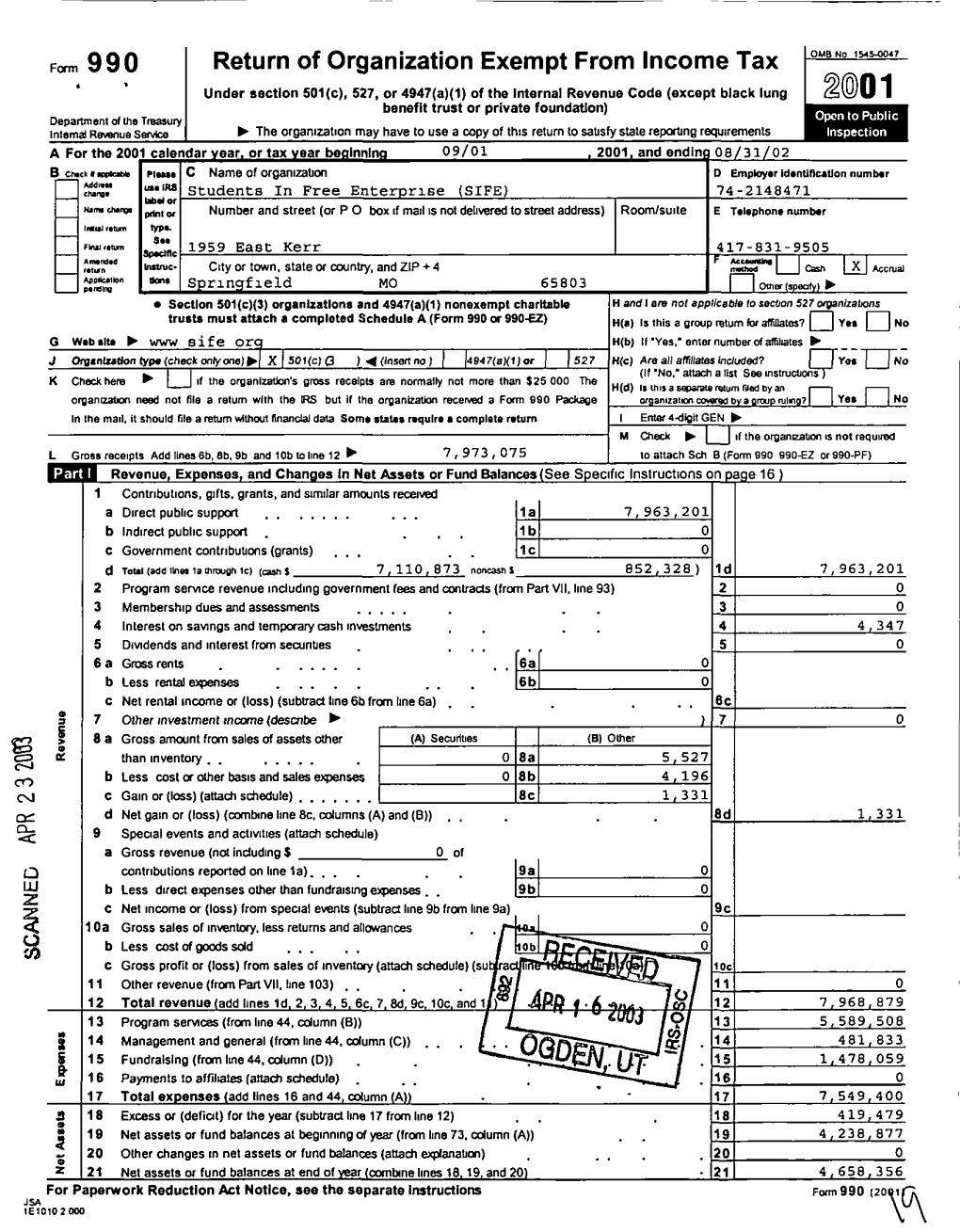 Form 990 Return of Organization Exempt from Income Tax 0MBNO