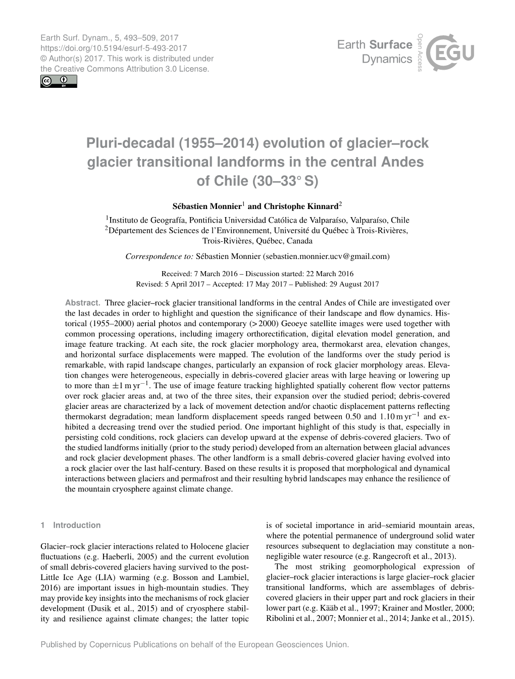 Evolution of Glacier–Rock Glacier Transitional Landforms in the Central Andes of Chile (30–33◦ S)
