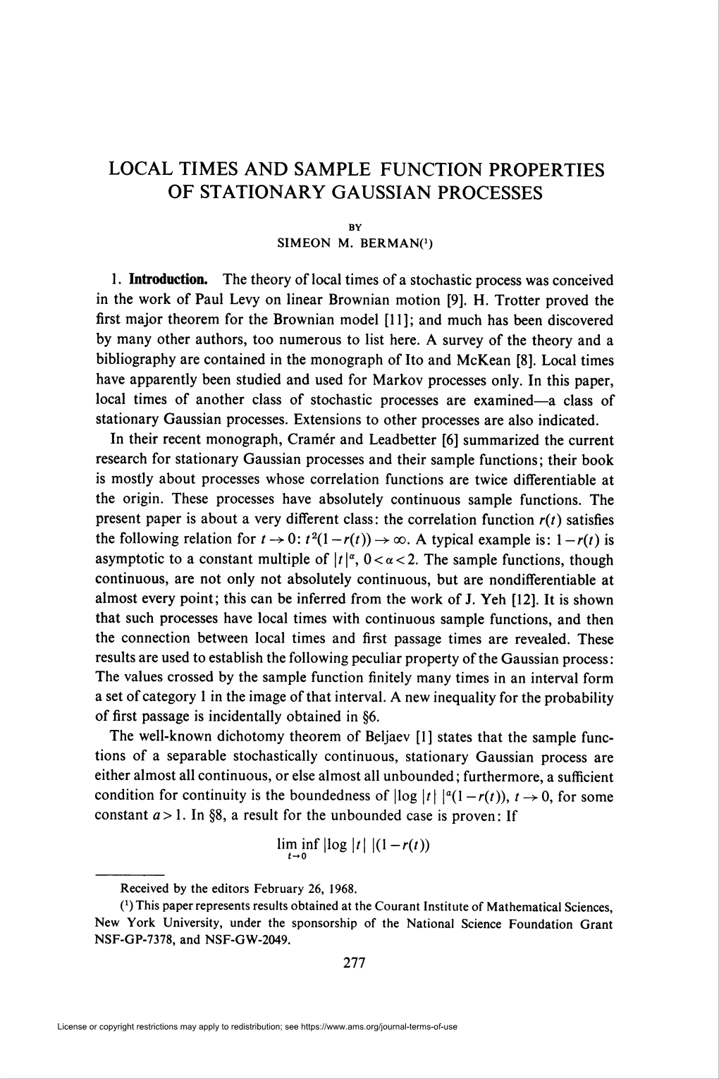 Local Times and Sample Function Properties of Stationary Gaussian Processes