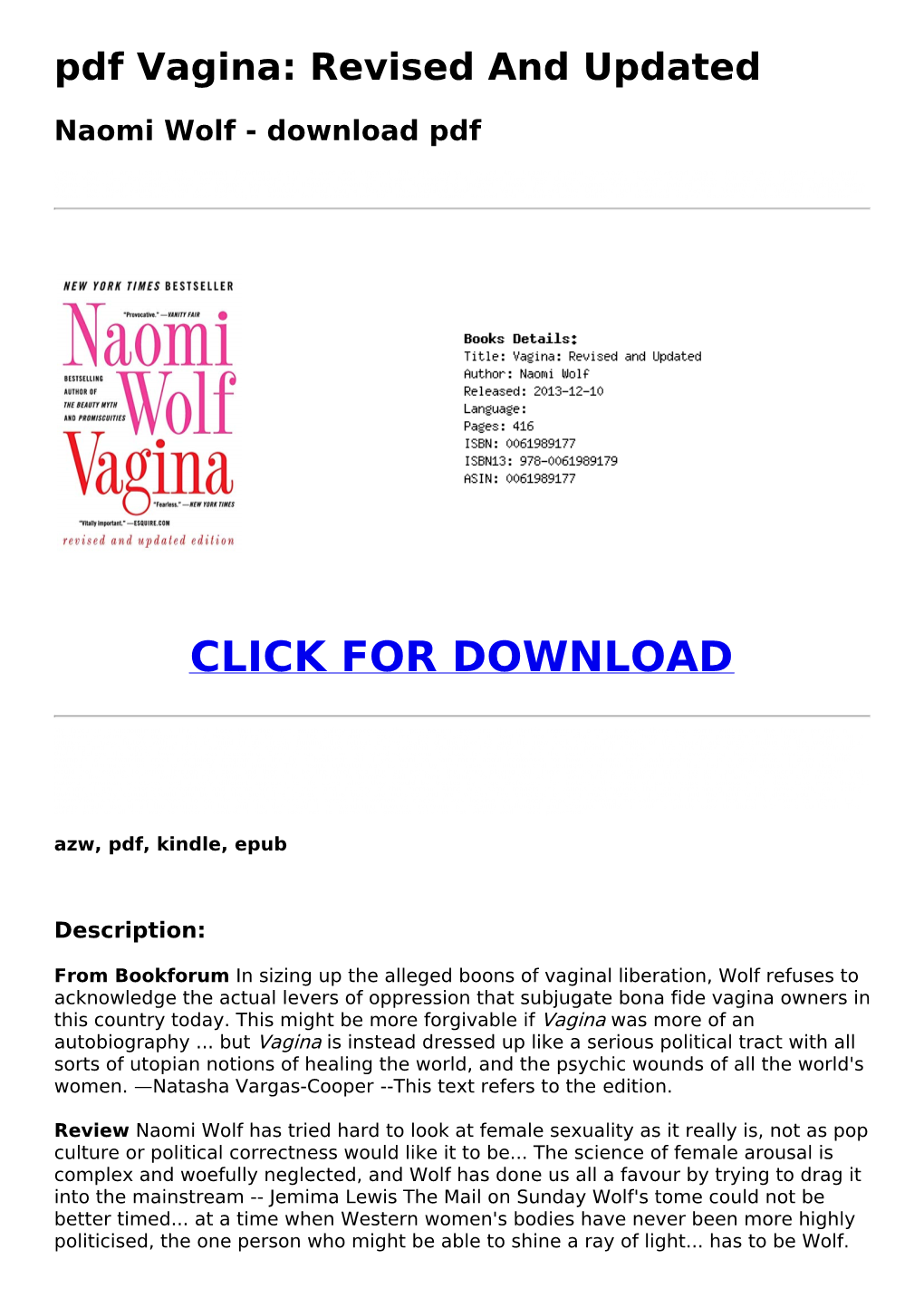 (0970517) Pdf Vagina: Revised and Updated Naomi Wolf