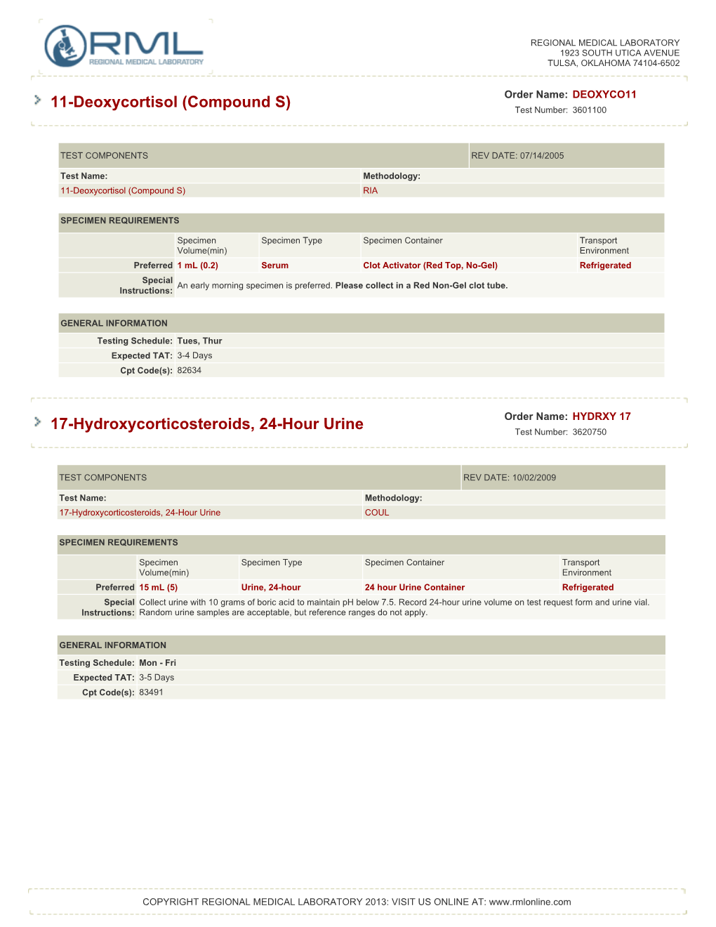 11-Deoxycortisol (Compound S) 17-Hydroxycorticosteroids, 24-Hour