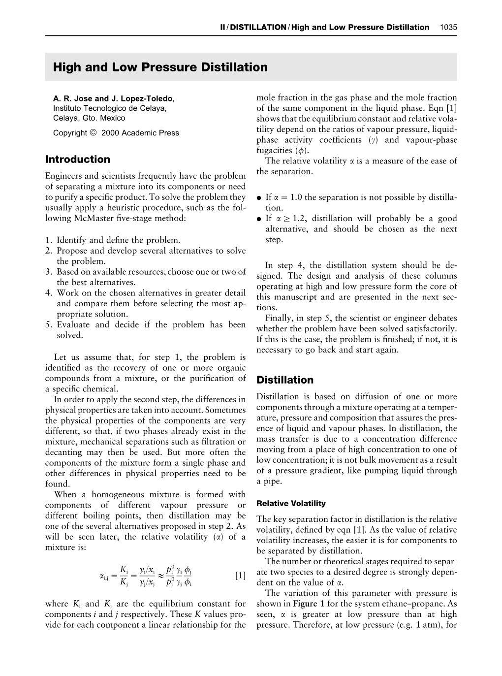 High and Low Pressure Distillation 1035