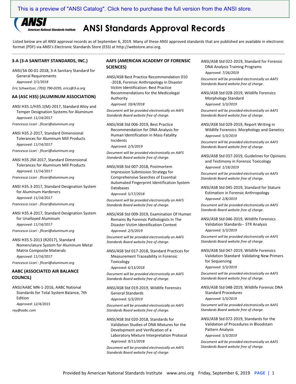 ANSI Standards Approval Records