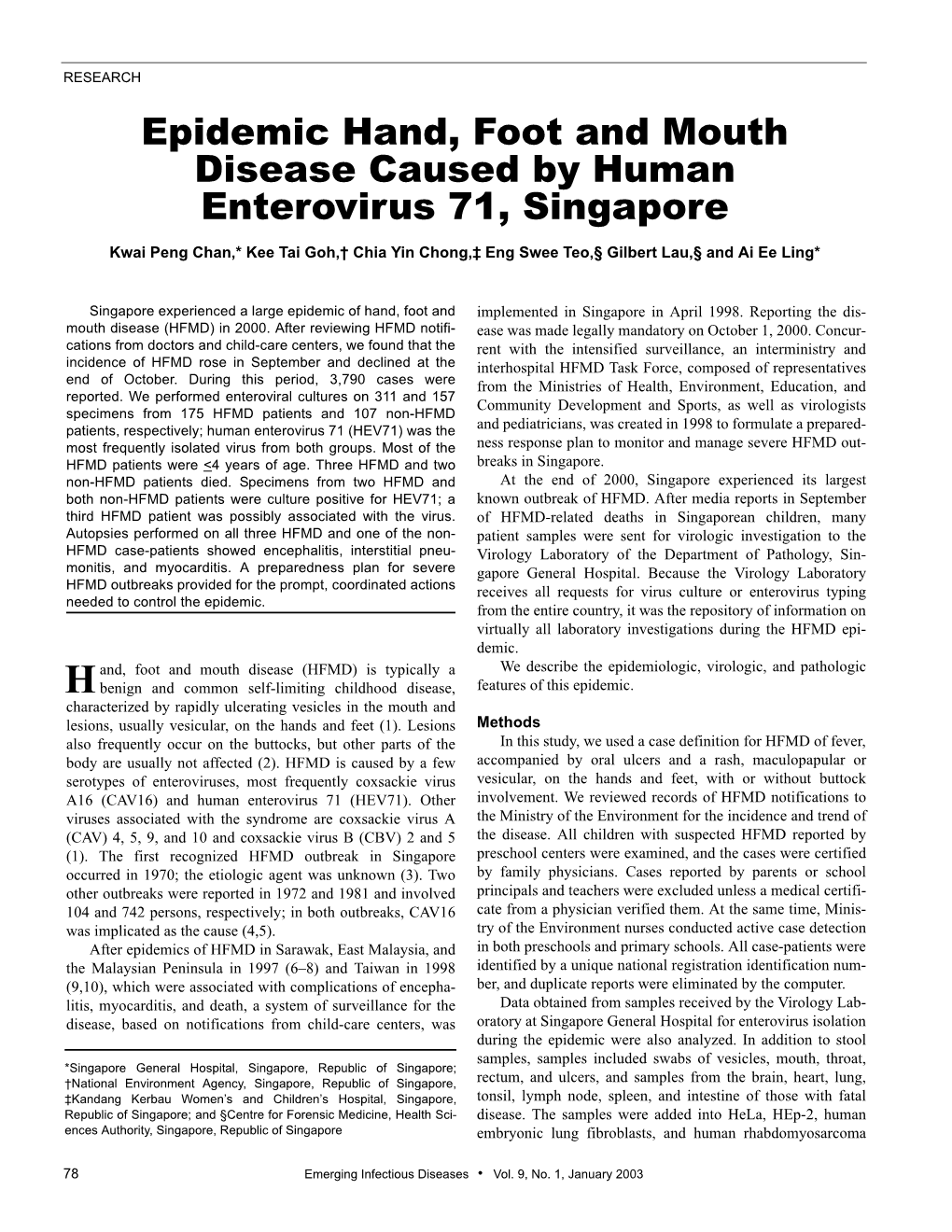 Epidemic Hand, Foot and Mouth Disease Caused by Human