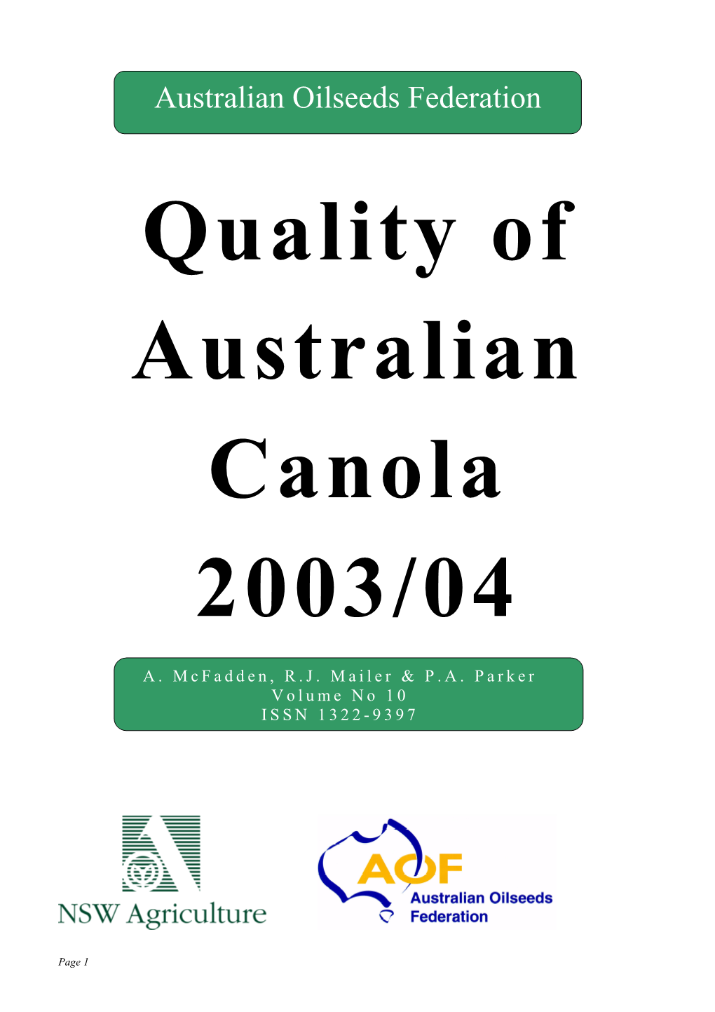 Quality of Australian Canola Publication