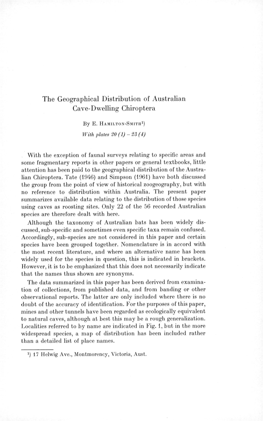 The Geographical Distribution of Australian Cave-Dwelling Chiroptera