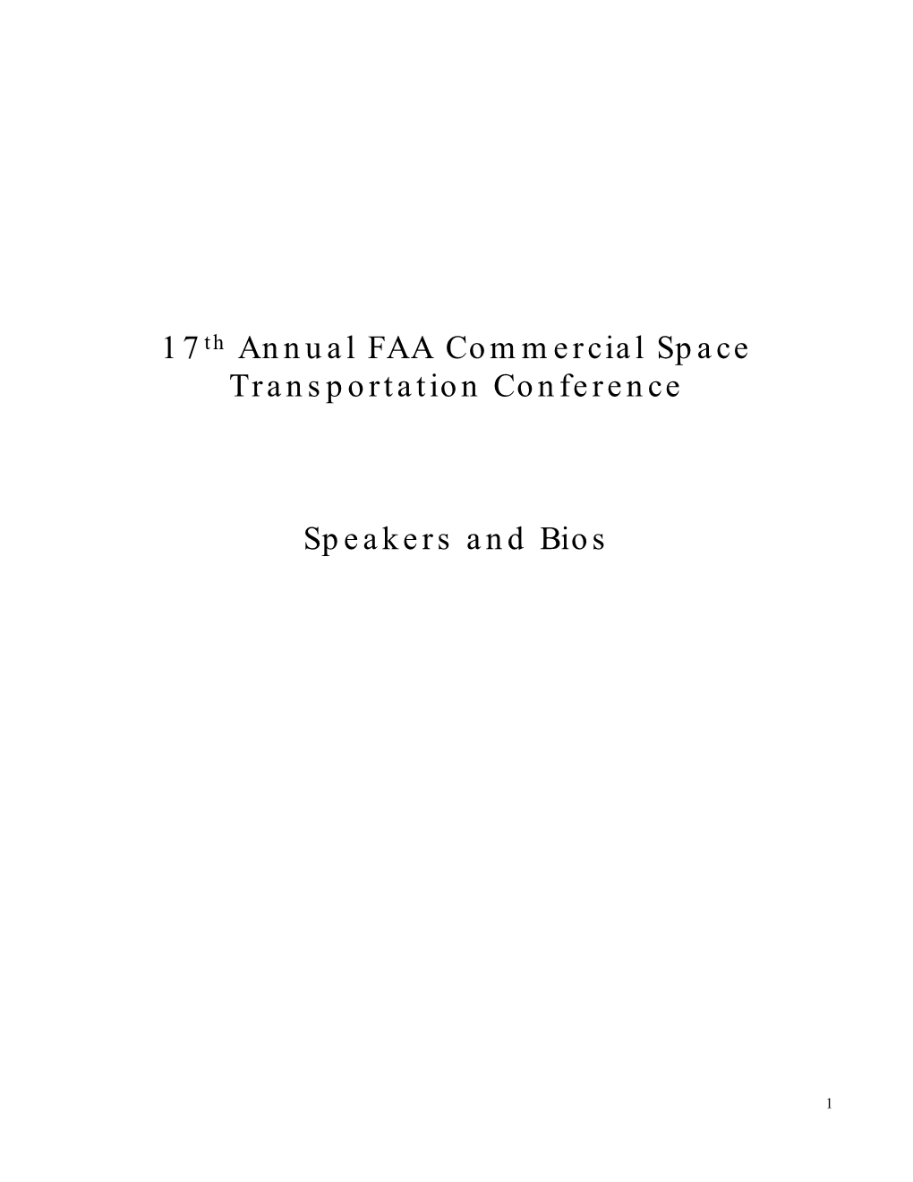 17Th Annual FAA Commercial Space Transportation Conference