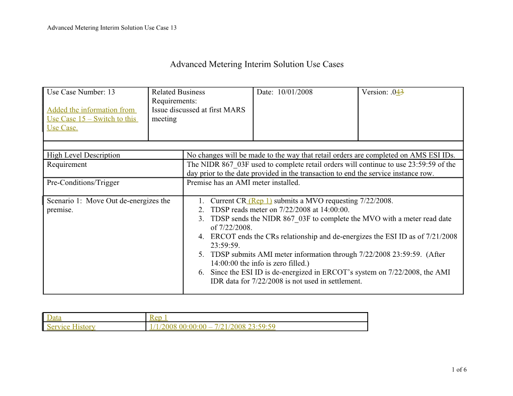 Advanced Metering Interim Solution Use Case 13