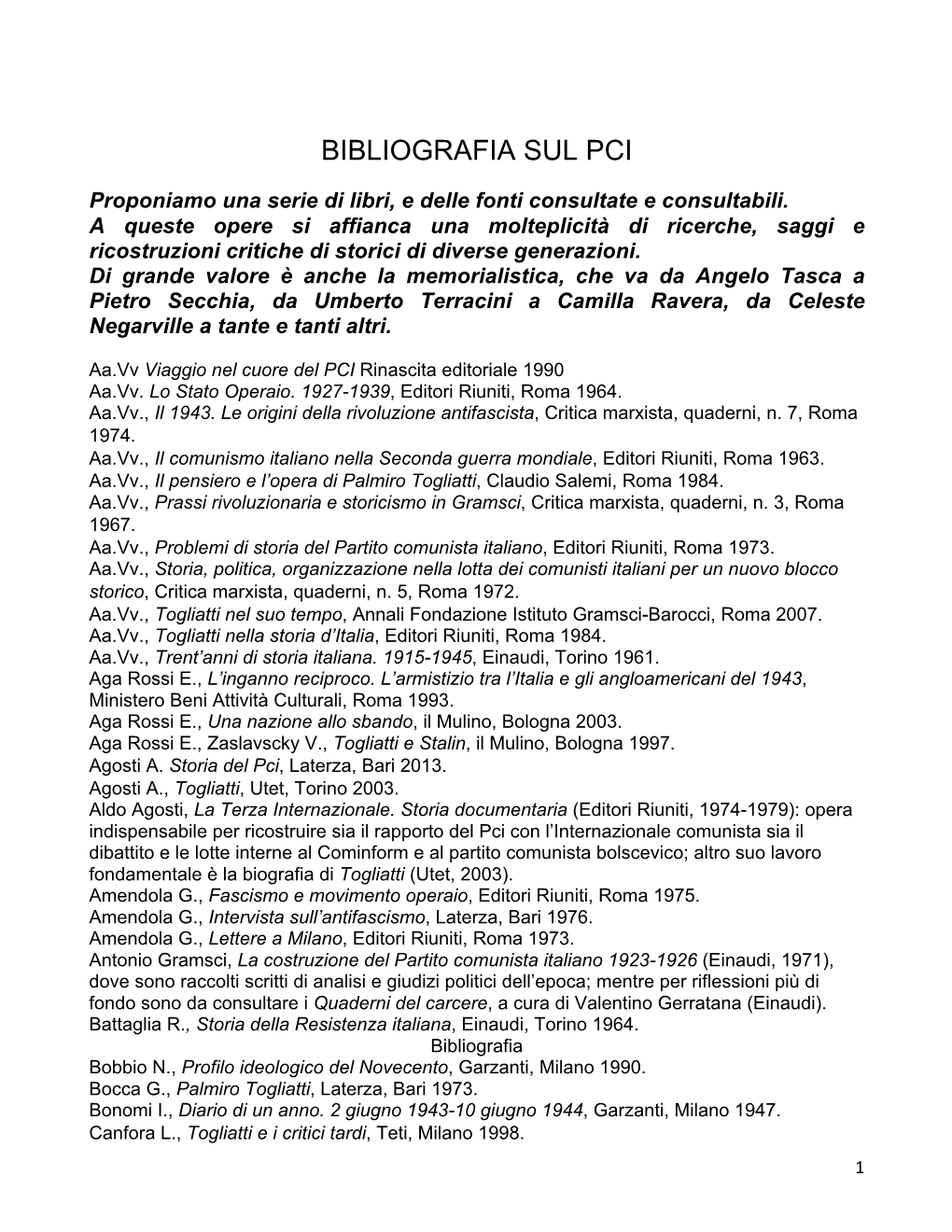 Bibliografia Sul Pci