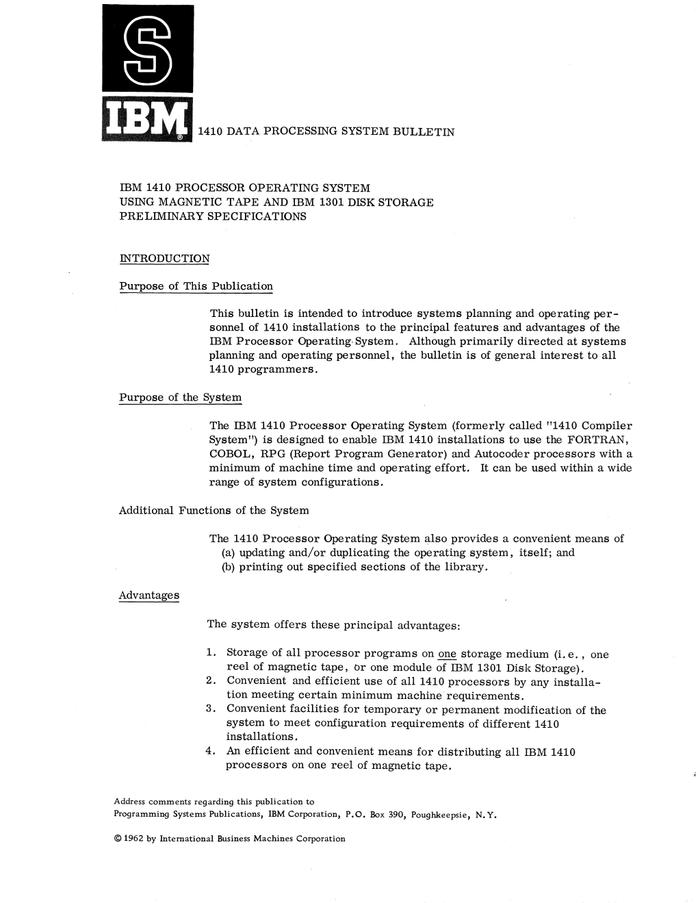 [W] 1410 DATA PROCESSING System BULLETIN IBM 1410