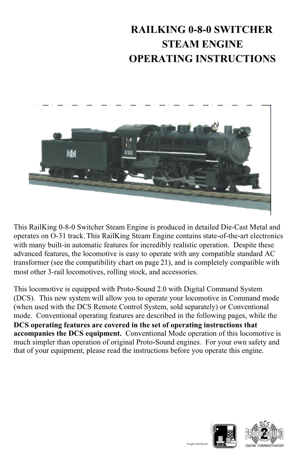 Railking 0-8-0 Switcher Steam Engine Operating Instructions