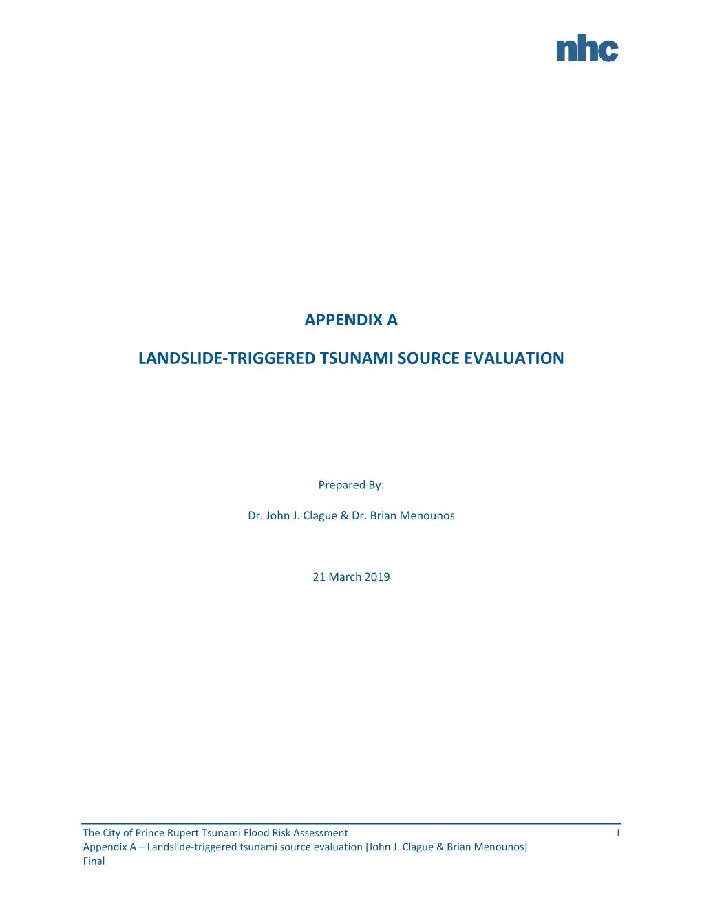 Appendix a Landslide-Triggered Tsunami Source Evaluation