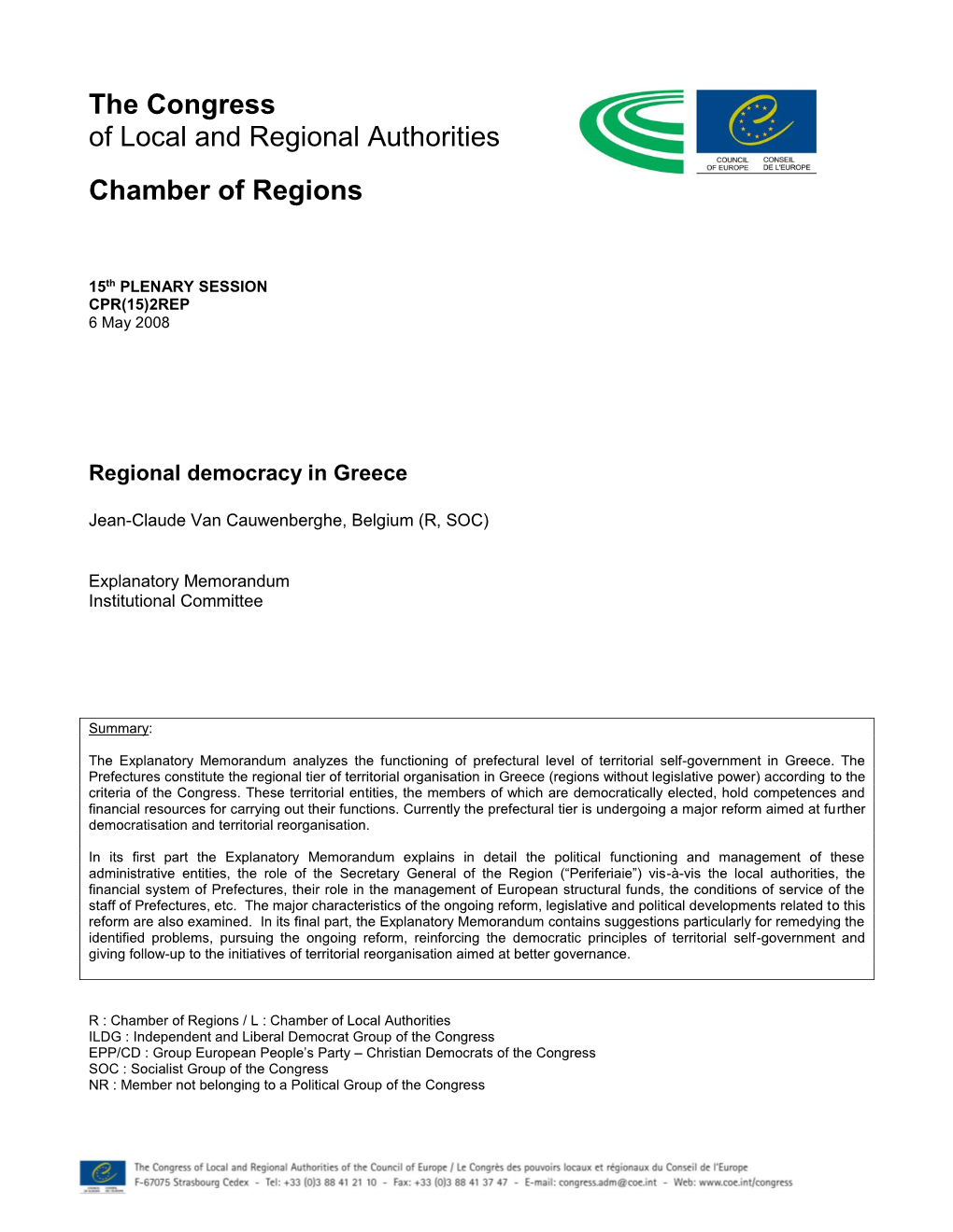 The Congress of Local and Regional Authorities Chamber of Regions