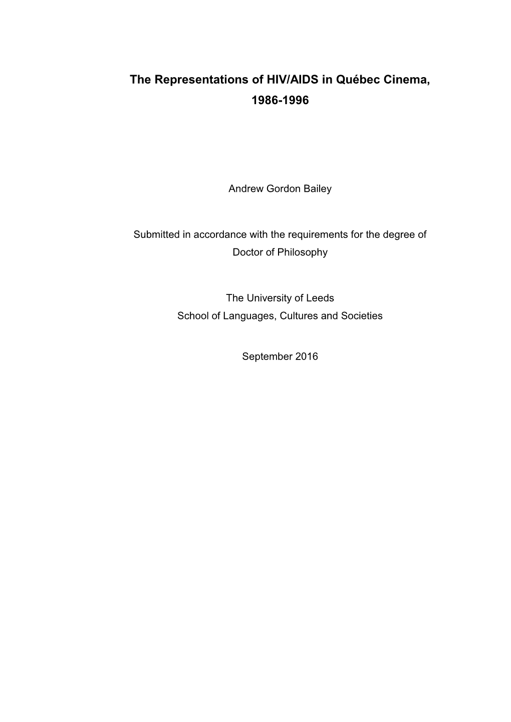 The Representations of HIV/AIDS in Québec Cinema, 1986-1996