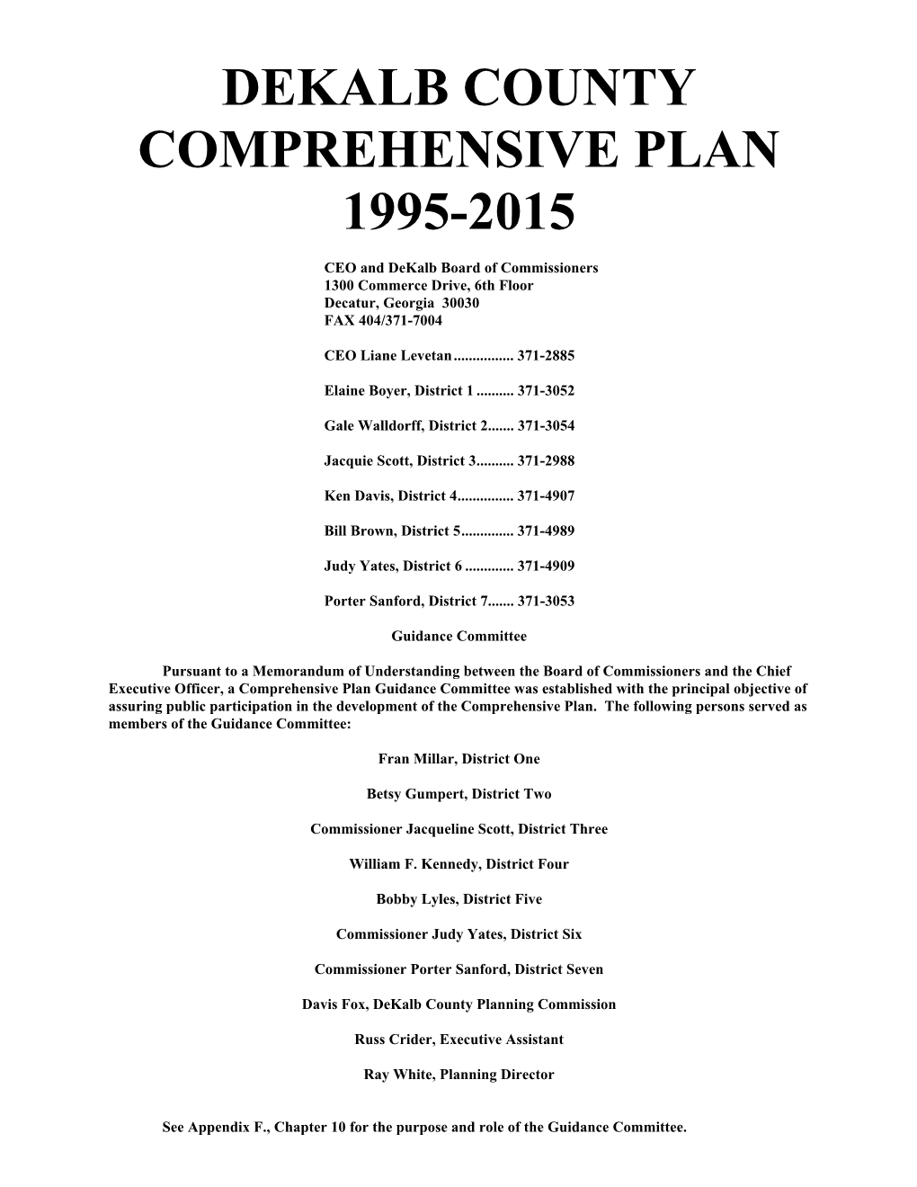 Dekalb County Comprehensive Plan 1995-2015