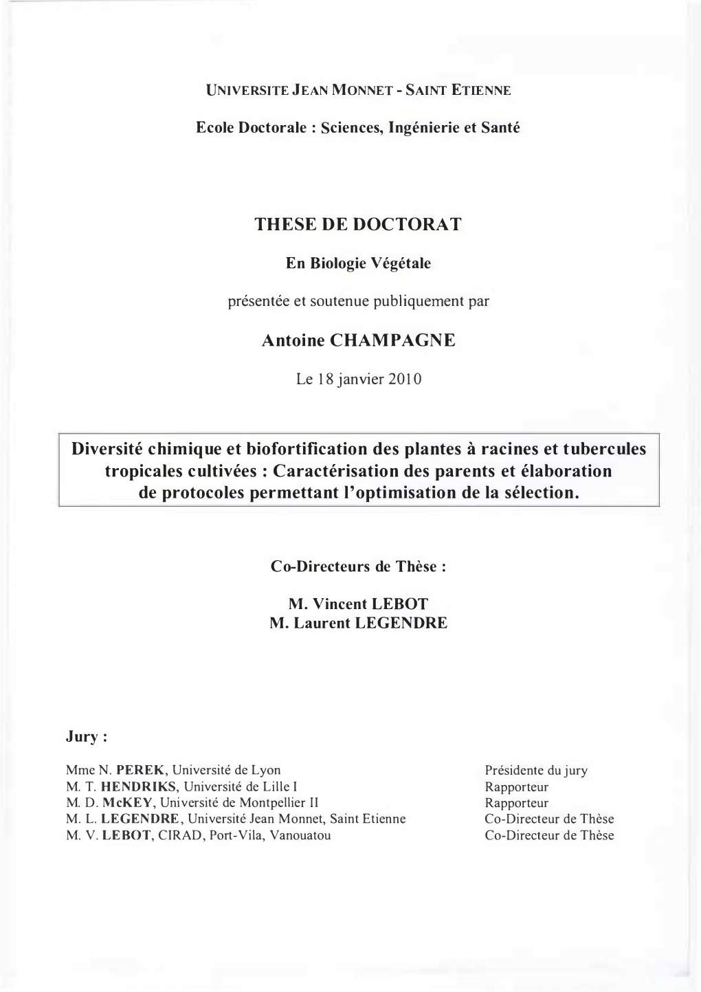 Présentée Et Soutenue Publiquement Par Le 18 Janvier 2010