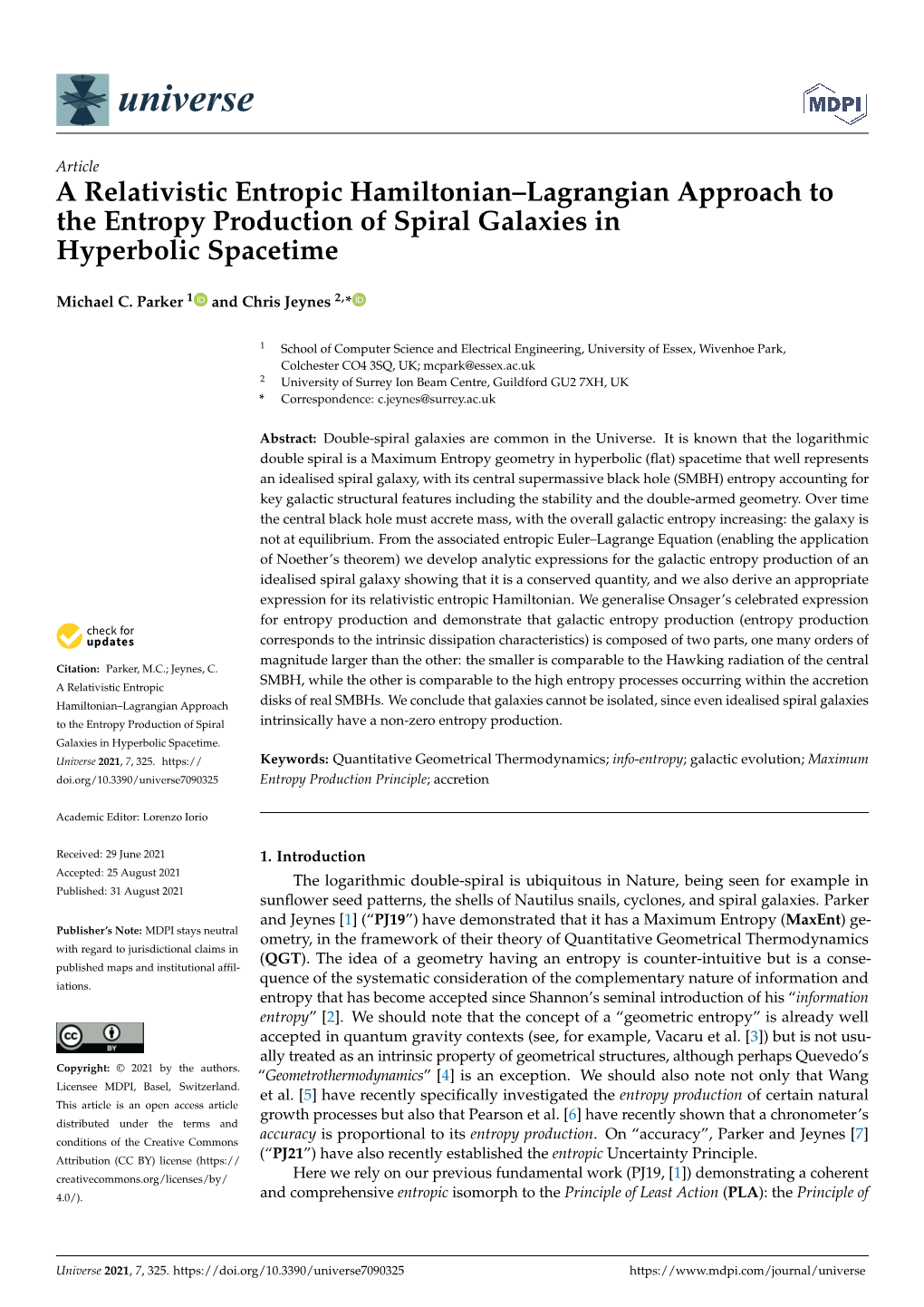 A Relativistic Entropic Hamiltonian–Lagrangian Approach to the Entropy Production of Spiral Galaxies in Hyperbolic Spacetime