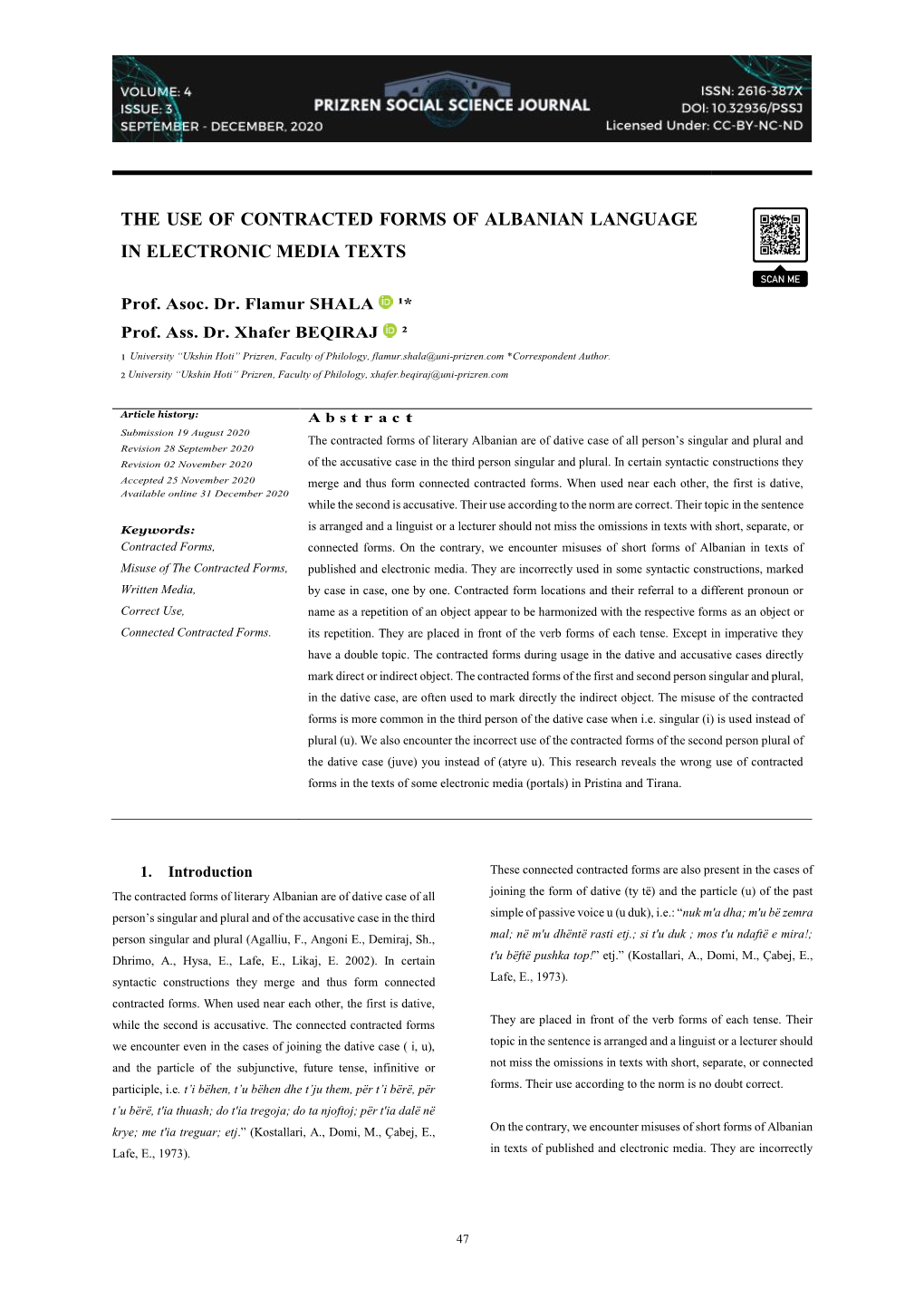 The Use of Contracted Forms of Albanian Language in Electronic Media Texts