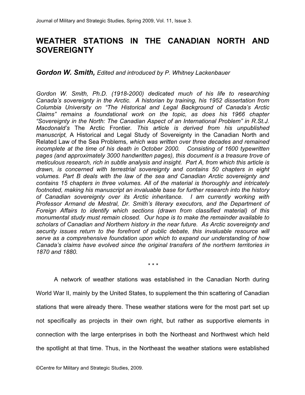 Weather Stations in the Canadian North and Sovereignty