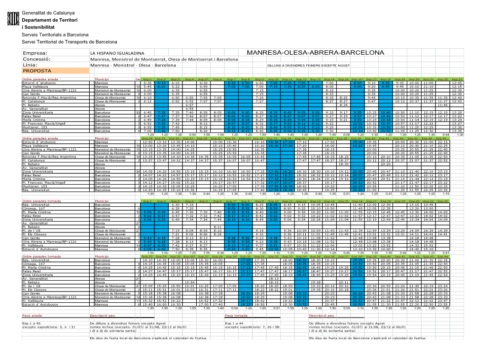 Horaris Monbus Manresa-Olesa-Arera-Barcelona