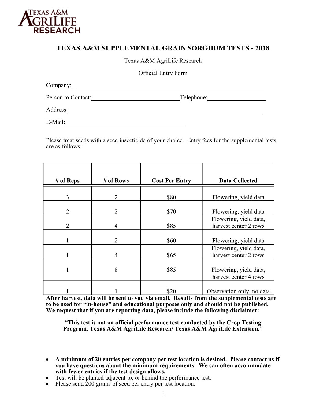 Texas Corn Performance Test - 2000