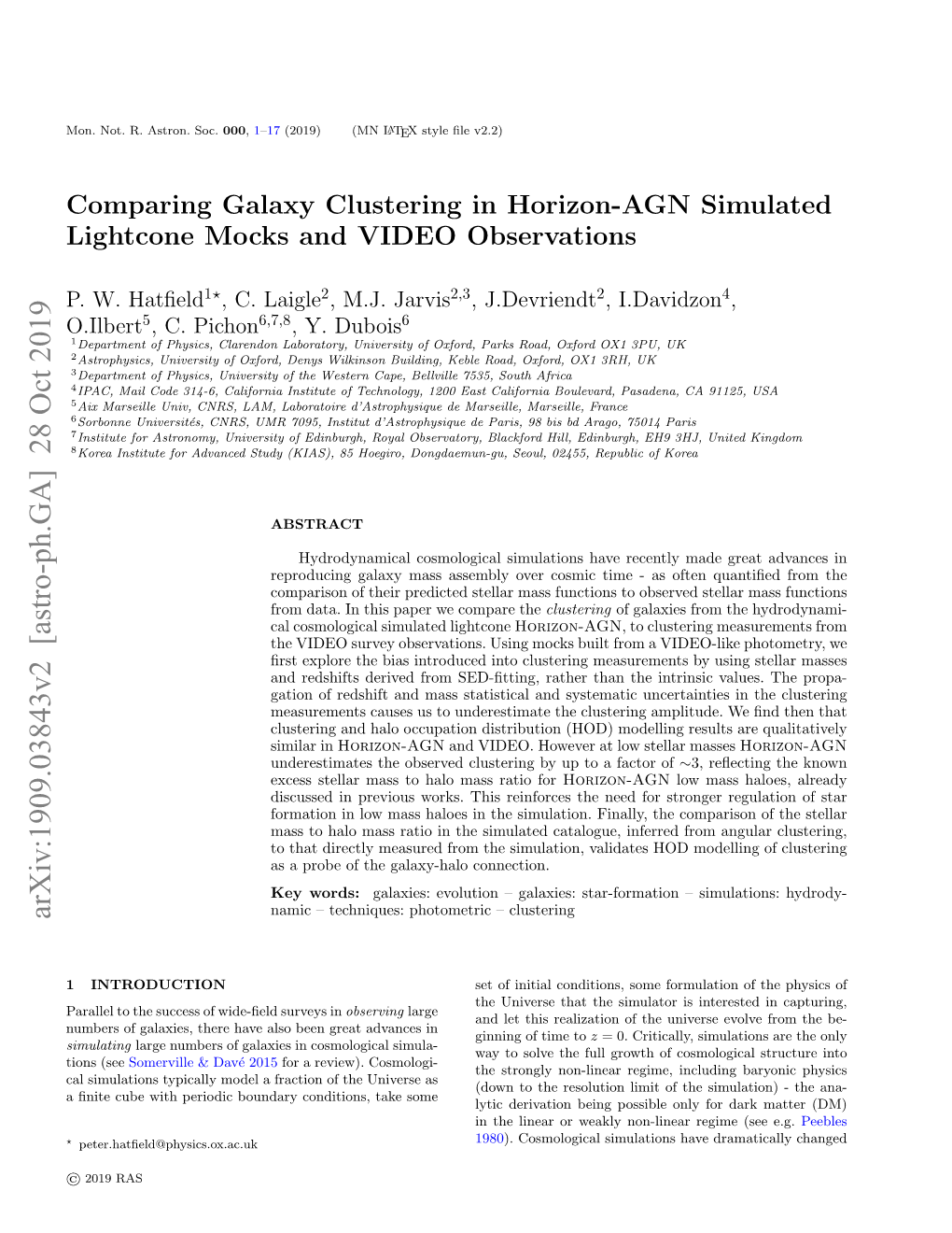 Comparing Galaxy Clustering in Horizon-AGN Simulated Lightcone Mocks and VIDEO Observations