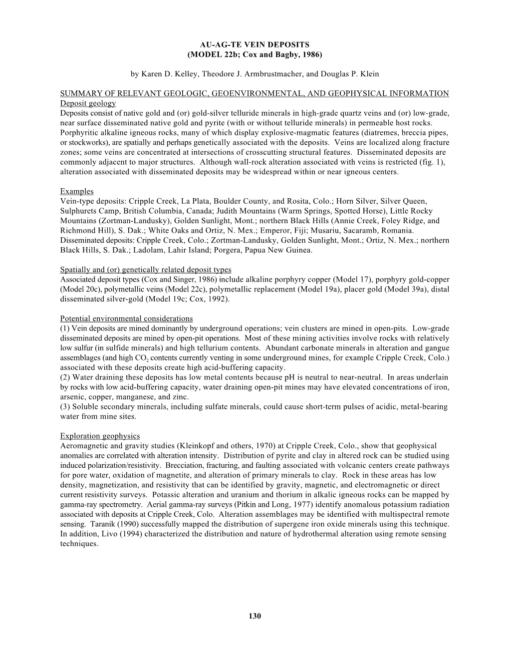 AU-AG-TE VEIN DEPOSITS (MODEL 22B; Cox and Bagby, 1986) By