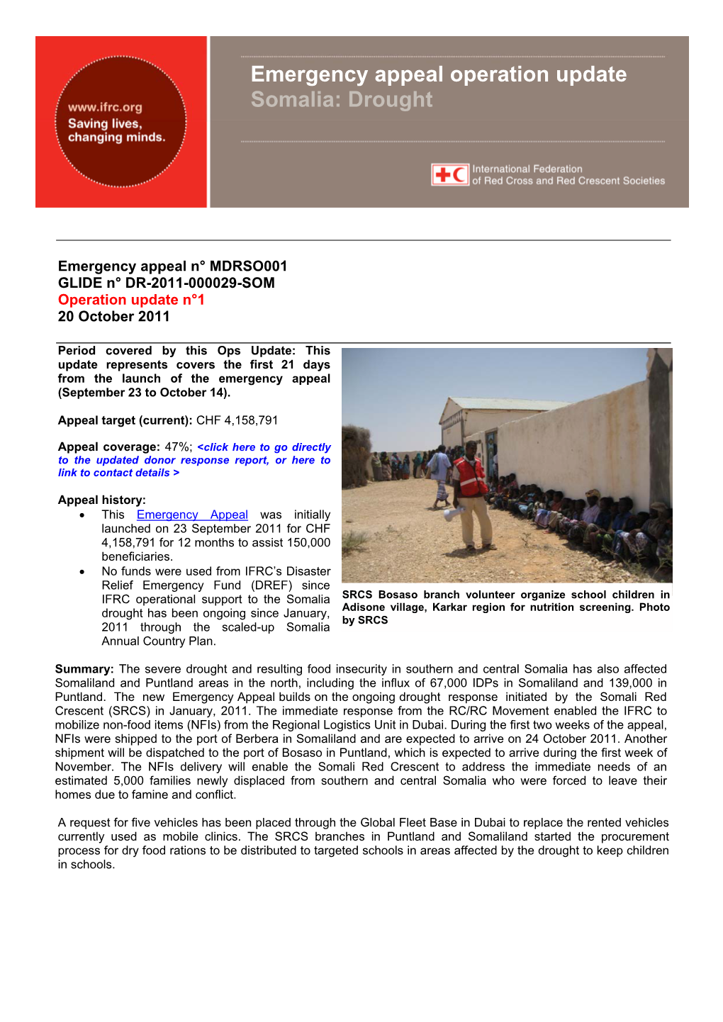 Emergency Appeal Operation Update Somalia: Drought