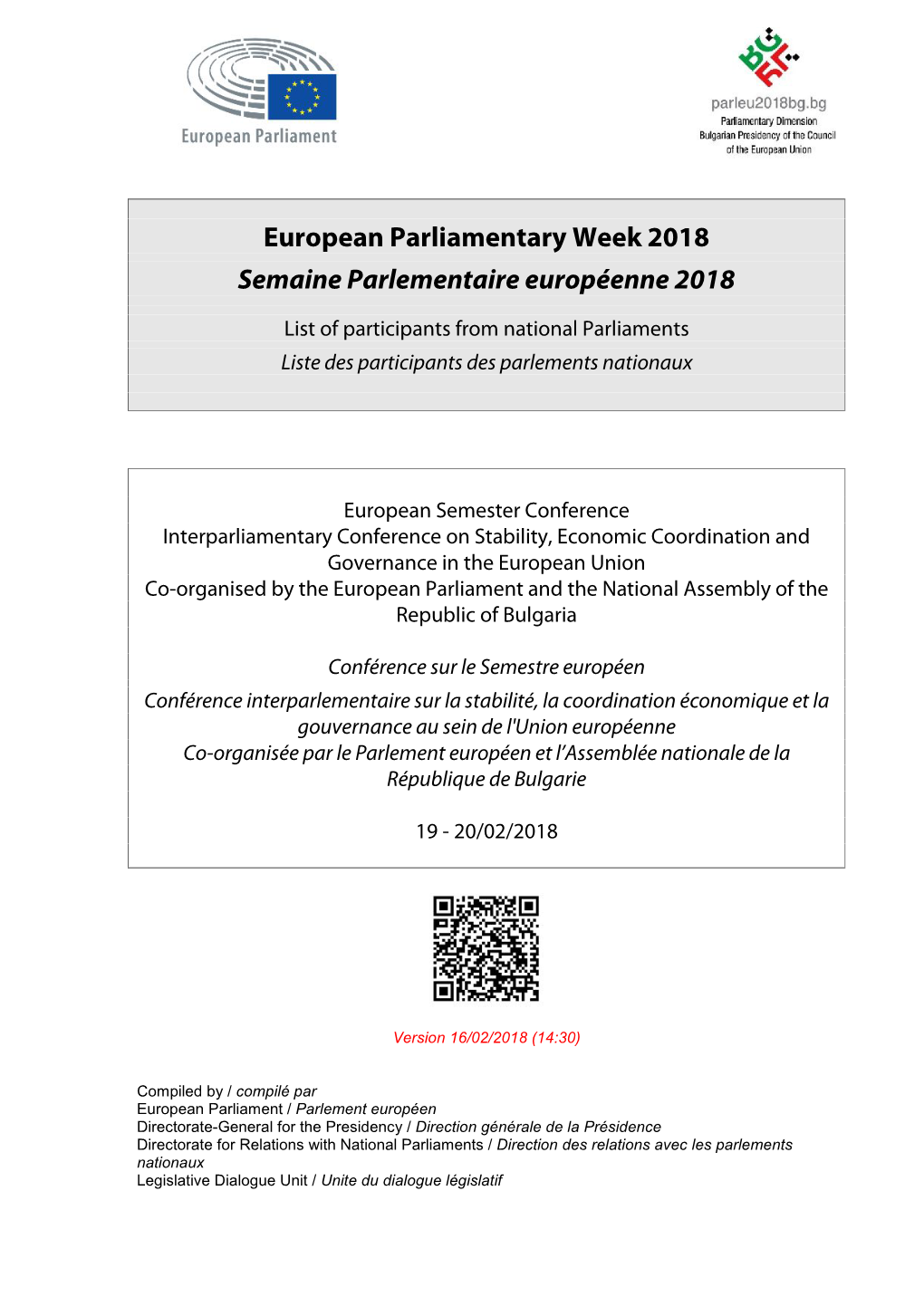 European Parliamentary Week 2018 Semaine Parlementaire Européenne 2018