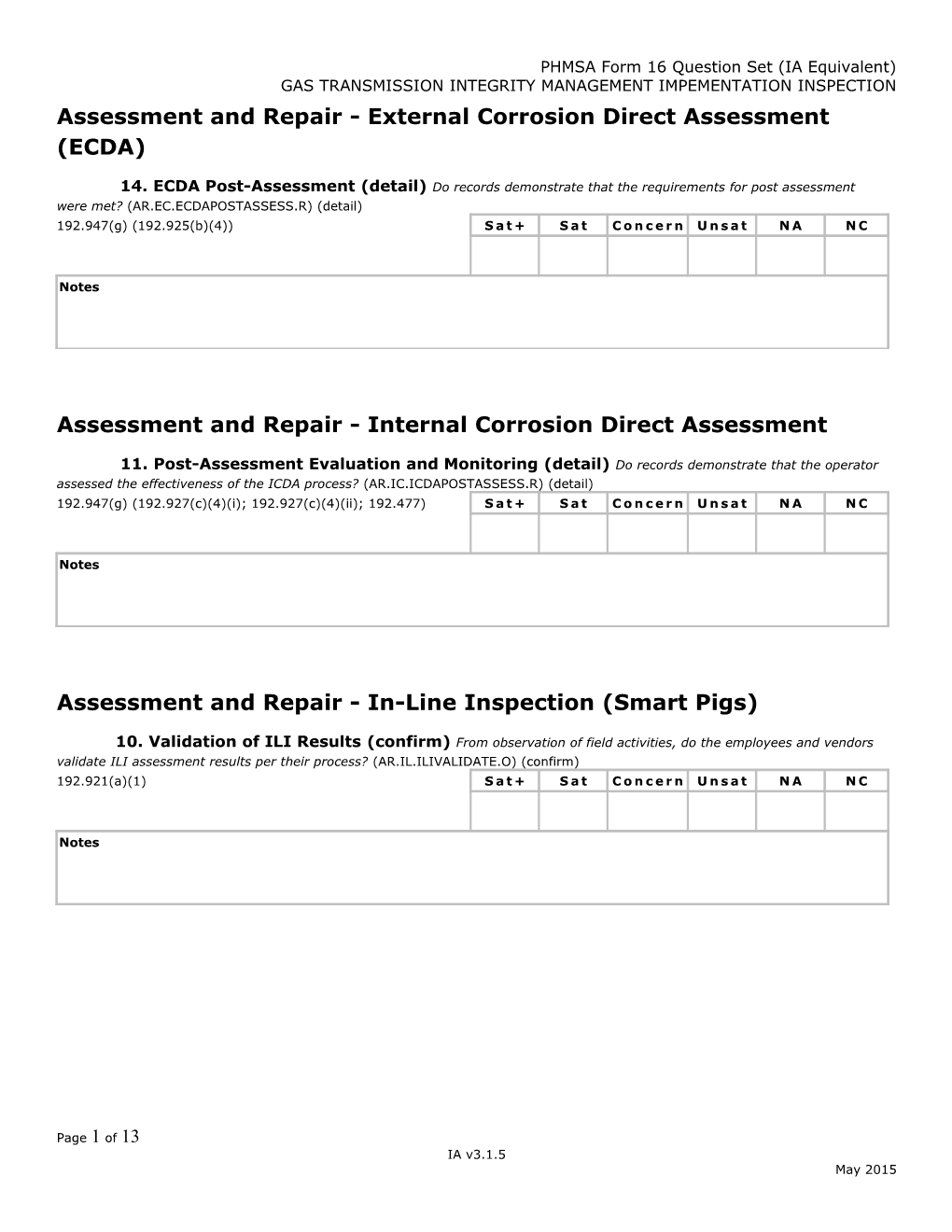 PHMSA Form 16 Question Set (IA Equivalent)