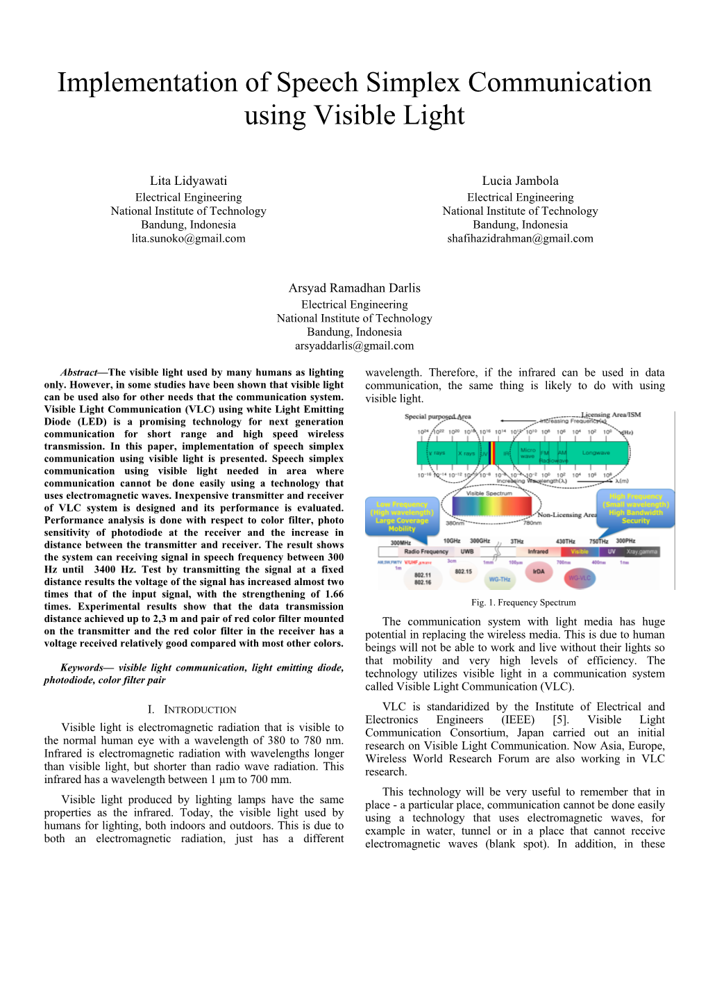 Implementation of Speech Simplex Communication Using Visible Light